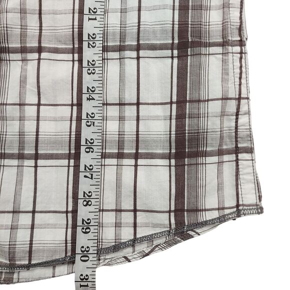 BKE Mens Tailored Fit Plaid Shirt XL White Brown Short Sleeve Pearl Button - Picture 9 of 12